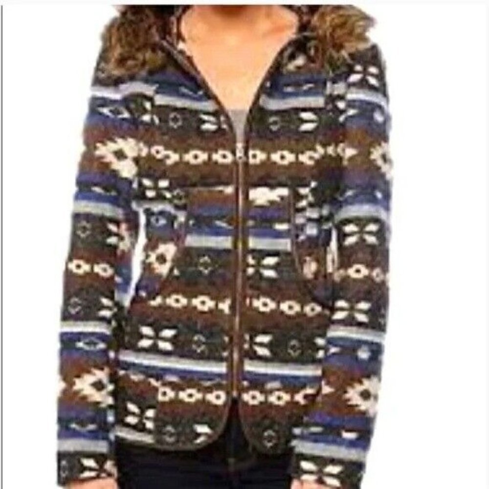 HYDRAULIC Aztec Southwestern Print Coat  Fur Collar Hood Women’s Size Medium
